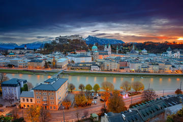 Salzburg, Austria. Cityscape image of the Salzburg, Austria with Salzburg Cathedral during autumn...