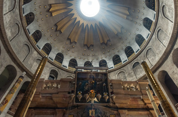 Aedicula where, according to Christian religious tradition, the body of Jesus was buried. The...