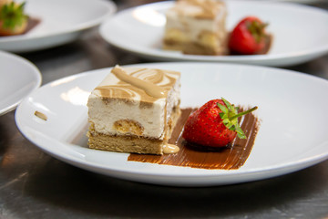  tiramisu cake and with fresh strawberry