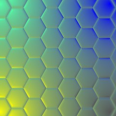 Shiny smooth surface background with hexagonal pattern shapes. 3D illustration