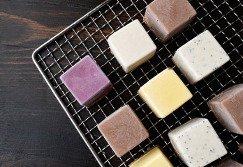 Vegan raw desserts, cakes and candies. Love for a healthy vegan food concept