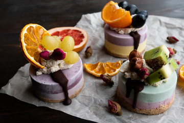 Vegan raw desserts, cakes and candies. Love for a healthy vegan food concept
