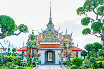 One landmark of Wat Arunratchawararam in Bangkok, Thailand. A place everyone in every religion can be viewed.