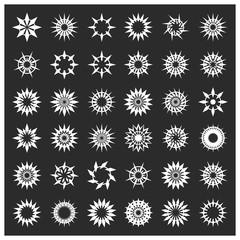 Abstract star shapes symbols. White stars on a black background. Icon vector illustration.