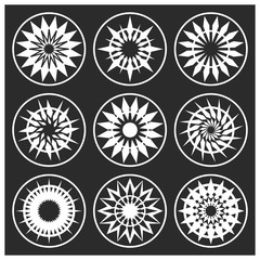 Abstract star shapes symbols. White stars on a black background. Icon vector illustration.