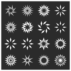 Abstract star shapes symbols. White stars on a black background. Icon vector illustration.