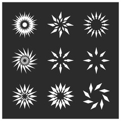 Obraz premium Abstract star shapes symbols. White stars on a black background. Icon vector illustration.