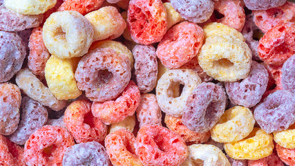 close up Colorful Fruit Loops Cereal macro photography texture background