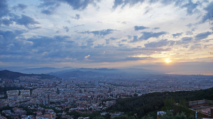 Dawn in Barcelona in the spring. View of Barcelona in the morning from the bunker