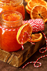  Orange jam in a glass jar 