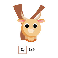English animal alphabet letter Y in vector style