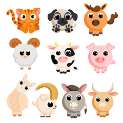 Obraz premium cute domestic animals set vector illustration