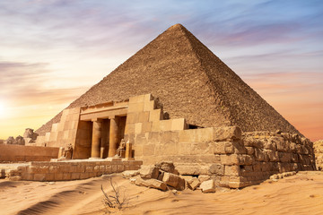 Fototapeta premium The Pyramid of Cheops and the temple entrance, Giza, Egypt