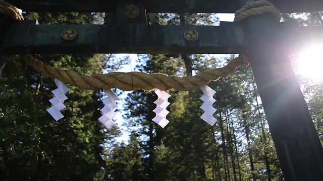 Nikko torii wit Shimenawa Rope and paper zigzag, shide