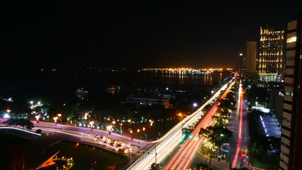 Fototapeta premium The heavy traffic in Manila at night, The Philippines