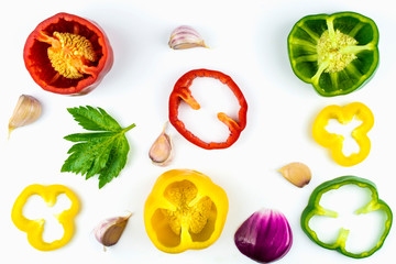 Vegetables sliced ​​in circles isolated on a white background.