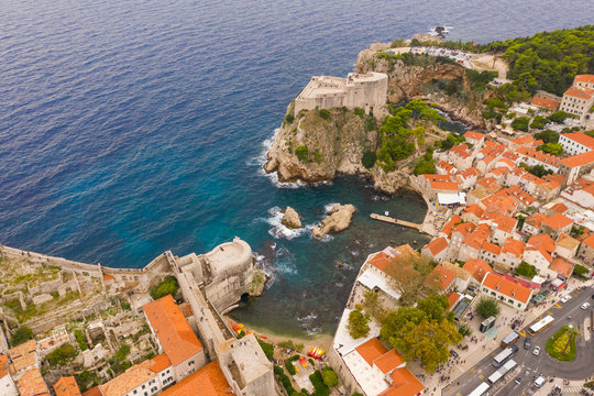 Aerial view of Tvr?ava Bokar historical place at Dubrovnik old town, Croatia.