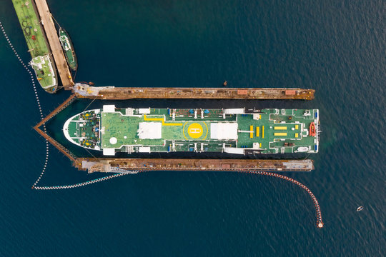 Aerial view of ferry being renovated near Mali Lo?inj, Croatia.