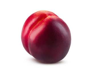 Obraz premium Smooth-skinned nectarine fruit isolated on white background with copy space for text or images. Close-up shot.