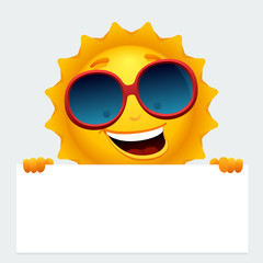 Cartoon happy sun character with a blank sign. To see the other vector sun illustrations , please check Sun collection.