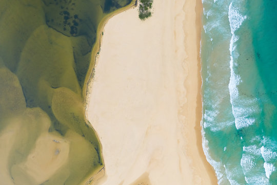 Aerial view over beach at Wallaga lake reserve, Australia.