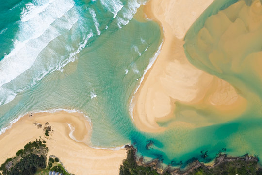 Aerial view over beach at Wallaga lake reserve, Australia.