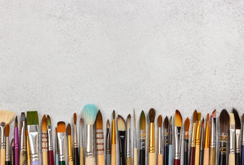 Artistic brushes lined in a row