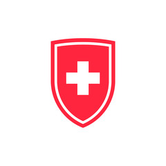 Obraz premium Immune system icon. Red shield with a white medical cross. Vector
