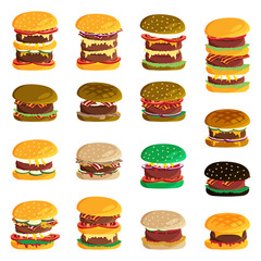 Burgers illustration icon set. Vector.