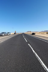 Road to nowhere in the dunes of Corralejo desert, Fuerteventura, Canary Islands