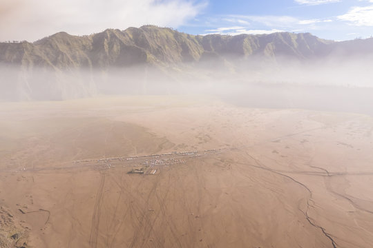 Aerial view of Sea of Sand near Gn. Batok Vulcan, Indonesia.