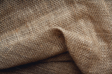 Burlap brown as a background image. Top view, copy space