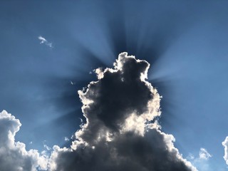 sun god rays in the sky closeup