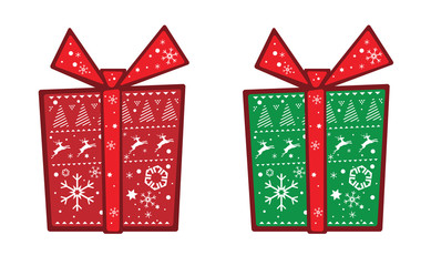 Red and green Christmas gift with a pattern