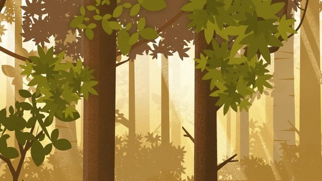 Summer Forest Close-up Daytime Panning Shot. Loop-ready animation. Hand drawn, painterly styled animated illustration.