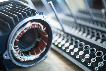 Close-up of industrial collector with copper wire