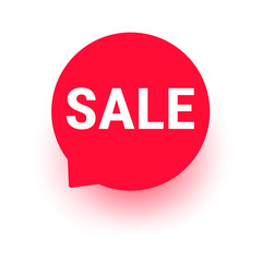 Sale red circle badge, vector message bubble with shadow, special offer banner. Button, label and icon sign. Vector illustration isolated on white