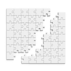 Big white puzzle template. Two disconnected parts. 3d illustration