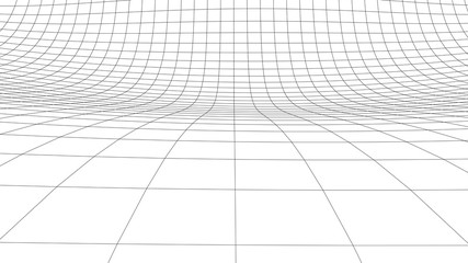 Vector perspective curved grid. Detailed lines on white background. - obrazy, fototapety, plakaty