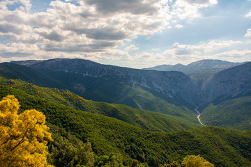 view down to mouintains and river