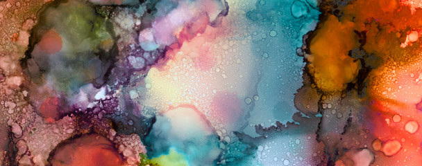 Art Abstract paint blots background. Alcohol ink black colors. Marble texture.