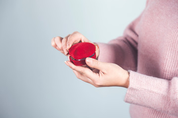 woman hand red heart with ring