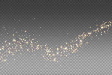Vector golden sparkling falling star. Stardust trail. Cosmic glittering wave. - obrazy, fototapety, plakaty