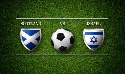 Football Match schedule, Scotland vs Israel, flags of countries and soccer ball - 3D rendering