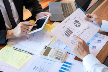 Business team partner on meeting brainstorming in investment ideas marketing planning project and presentation finance and strategy of business making to successful and development growth profit