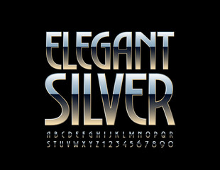 Vector Elegant Silver Font. Stylish Metallic Alphabet Letters and Numbers. 