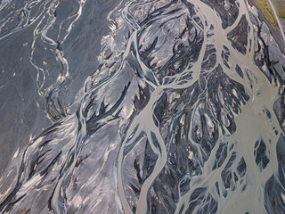 Aerial view of glacier river in Iceland. Beautiful natural backdrop.