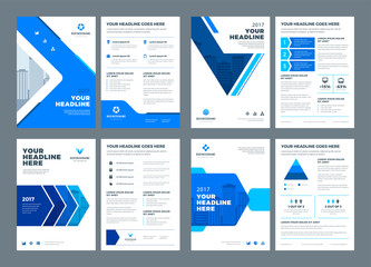 Abstract flat background blue brochures annual reports covers or brochures flyers design templates set vector illustration