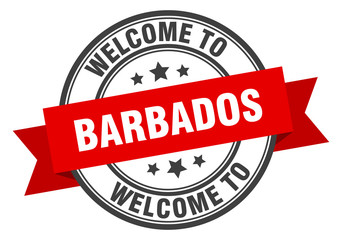 Barbados stamp. welcome to Barbados red sign