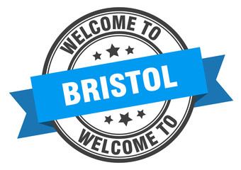 Bristol stamp. welcome to Bristol blue sign